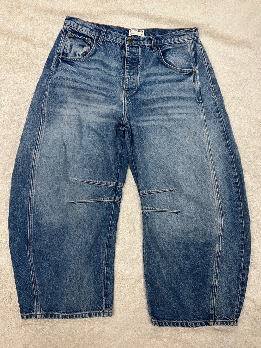 We The Free Women's Mid Rise Barrel Jeans in Blue Wash